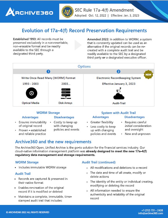 SEC Rule 17a4 Amended WORM vs. Audit Trail Requirements